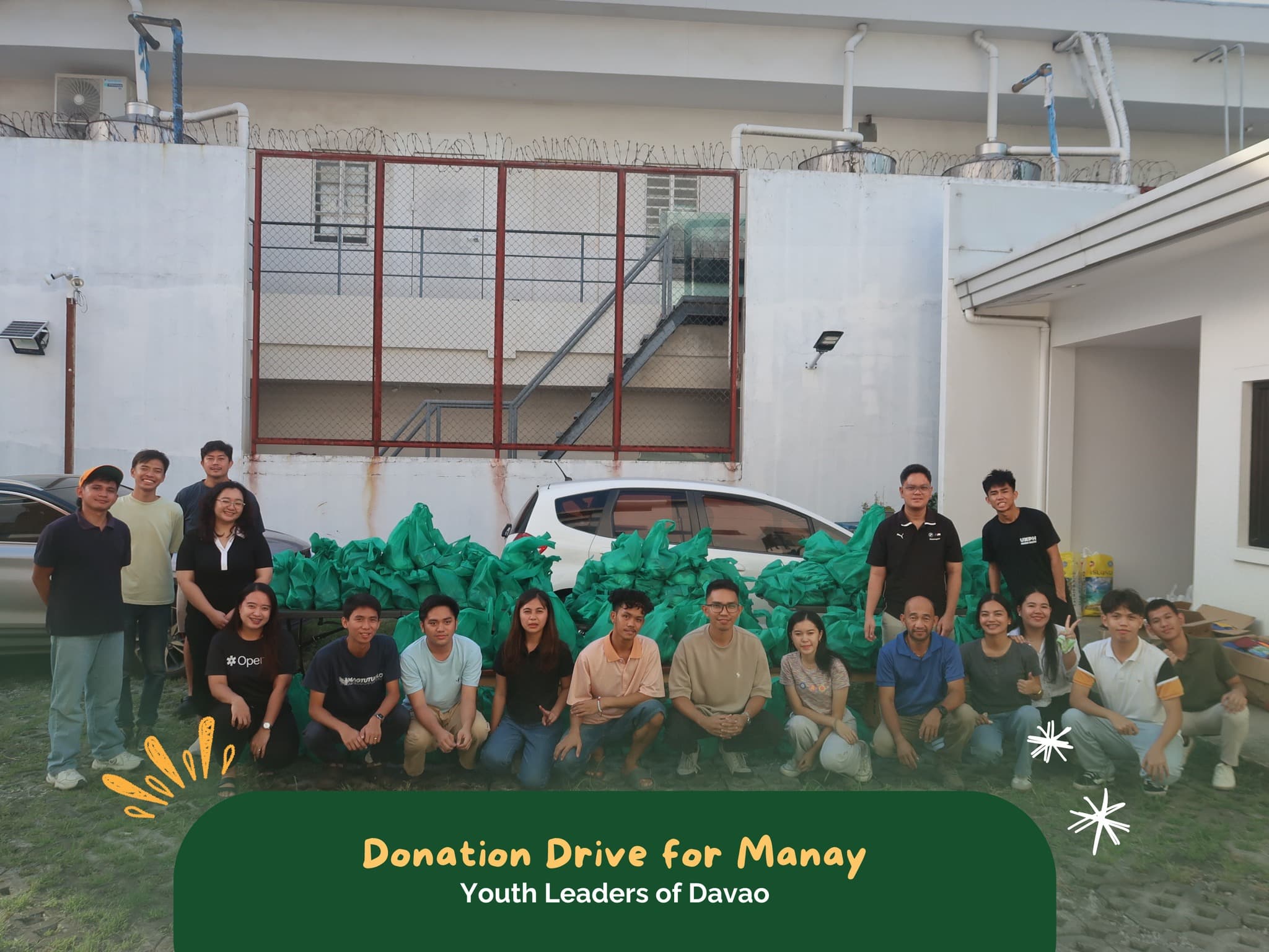 Volunteers preparing relief goods for Manay distribution